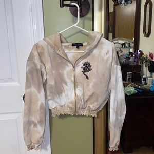 brown & white crop hoodie